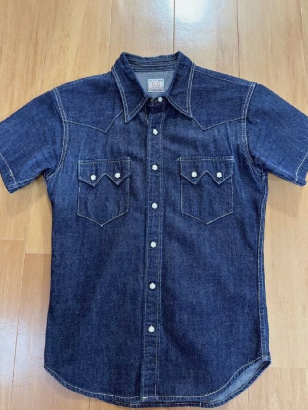 The Flat Head Denim Western Work Shirt Size 36 -38 SMALL Blue Made In Japan